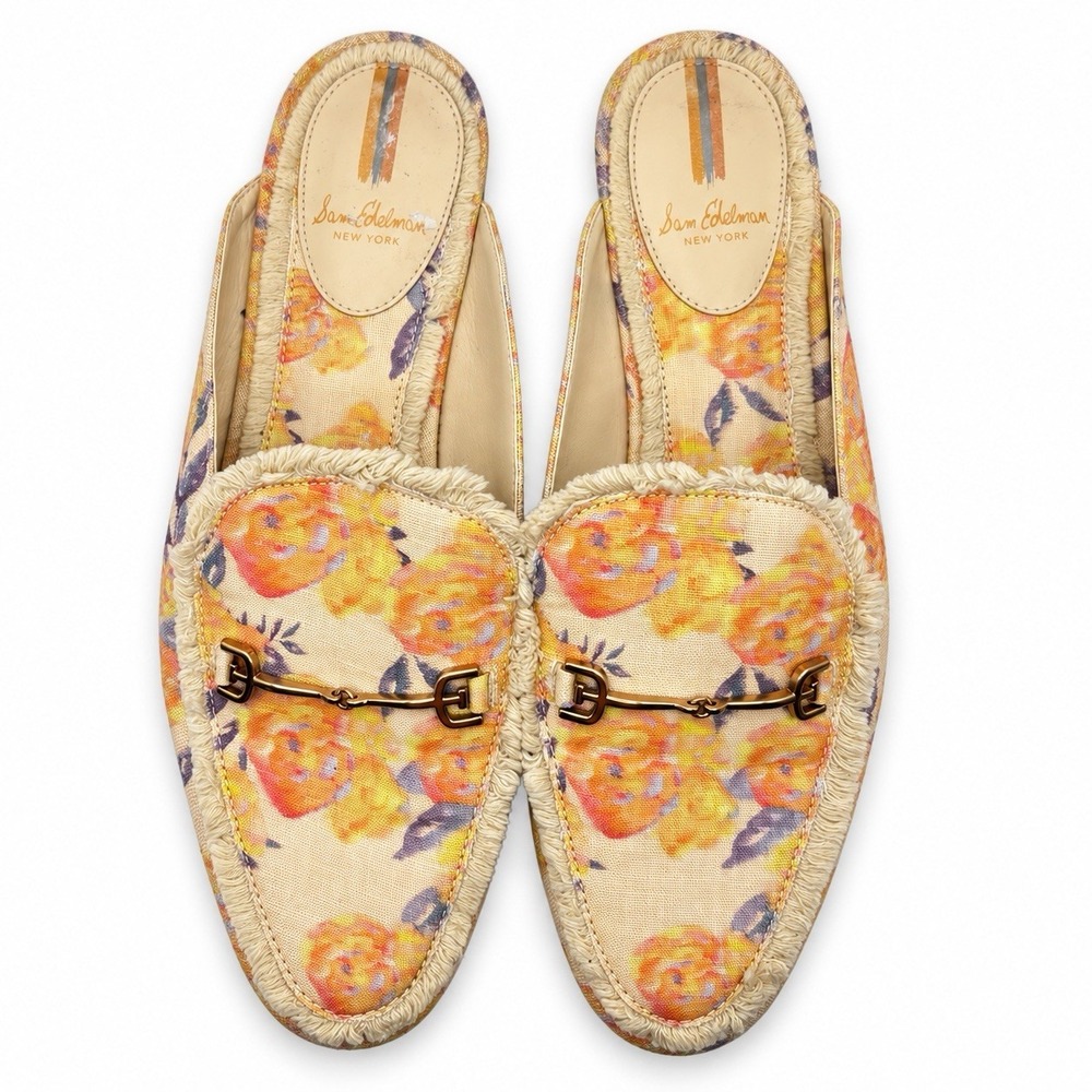 Sam Edelman Apricot Fray Printed Mules Size 8.5